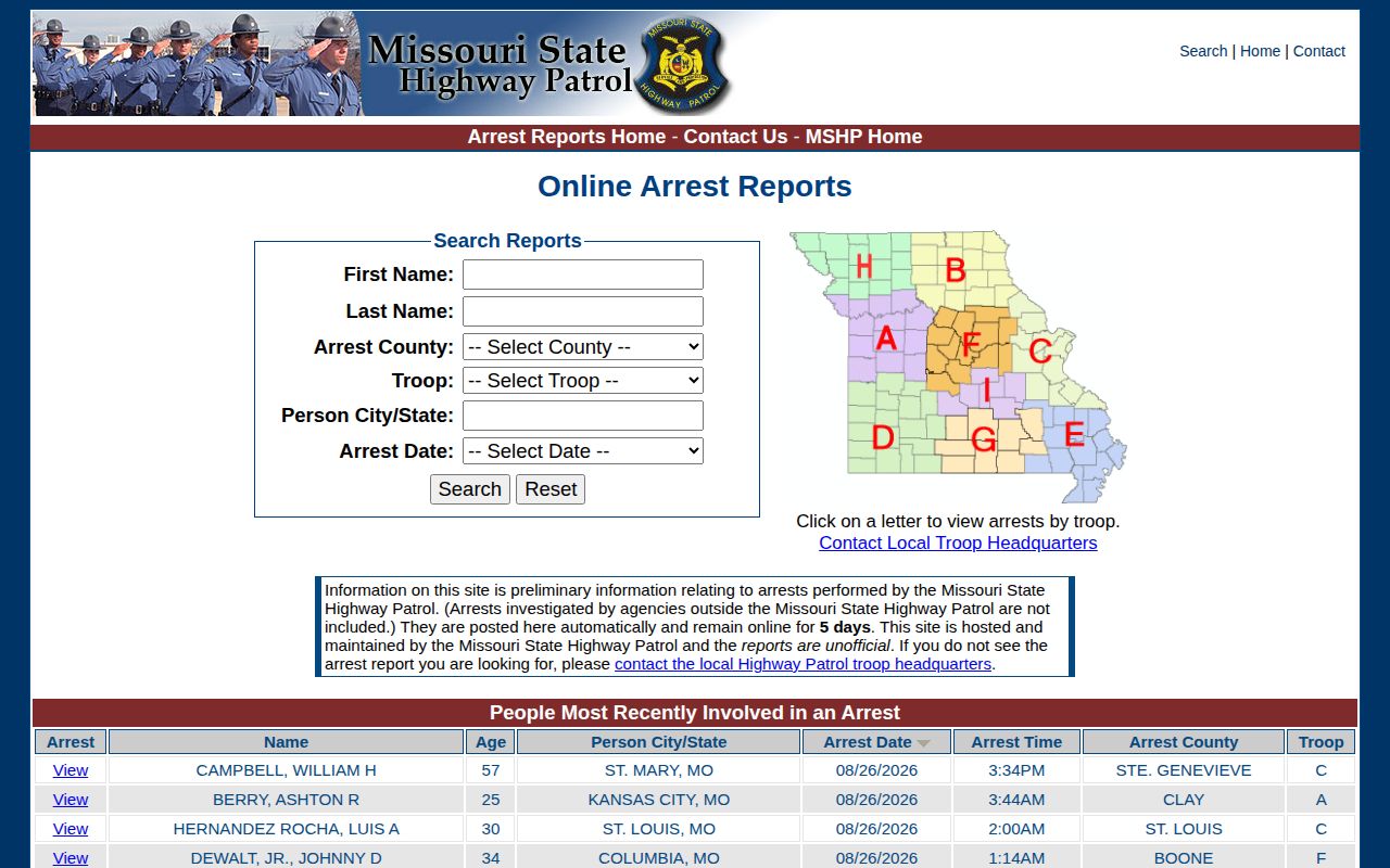 Ripley County Missouri State Highway Patrol arrest-record search